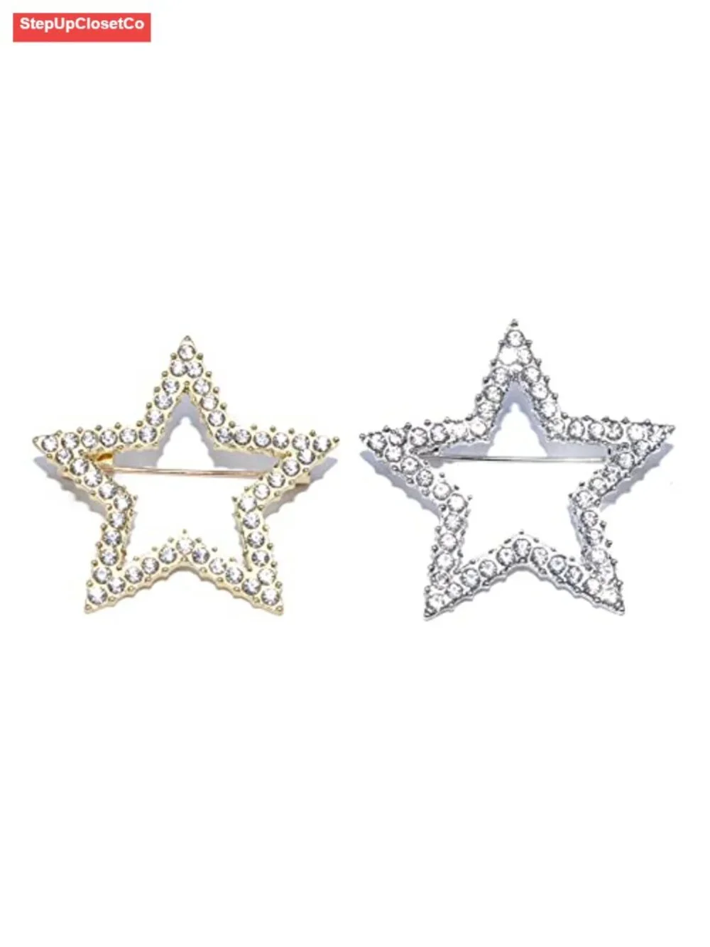 Rhinestone Crystal Star Brooch Pin for Women Fashion Jewelry, Gold